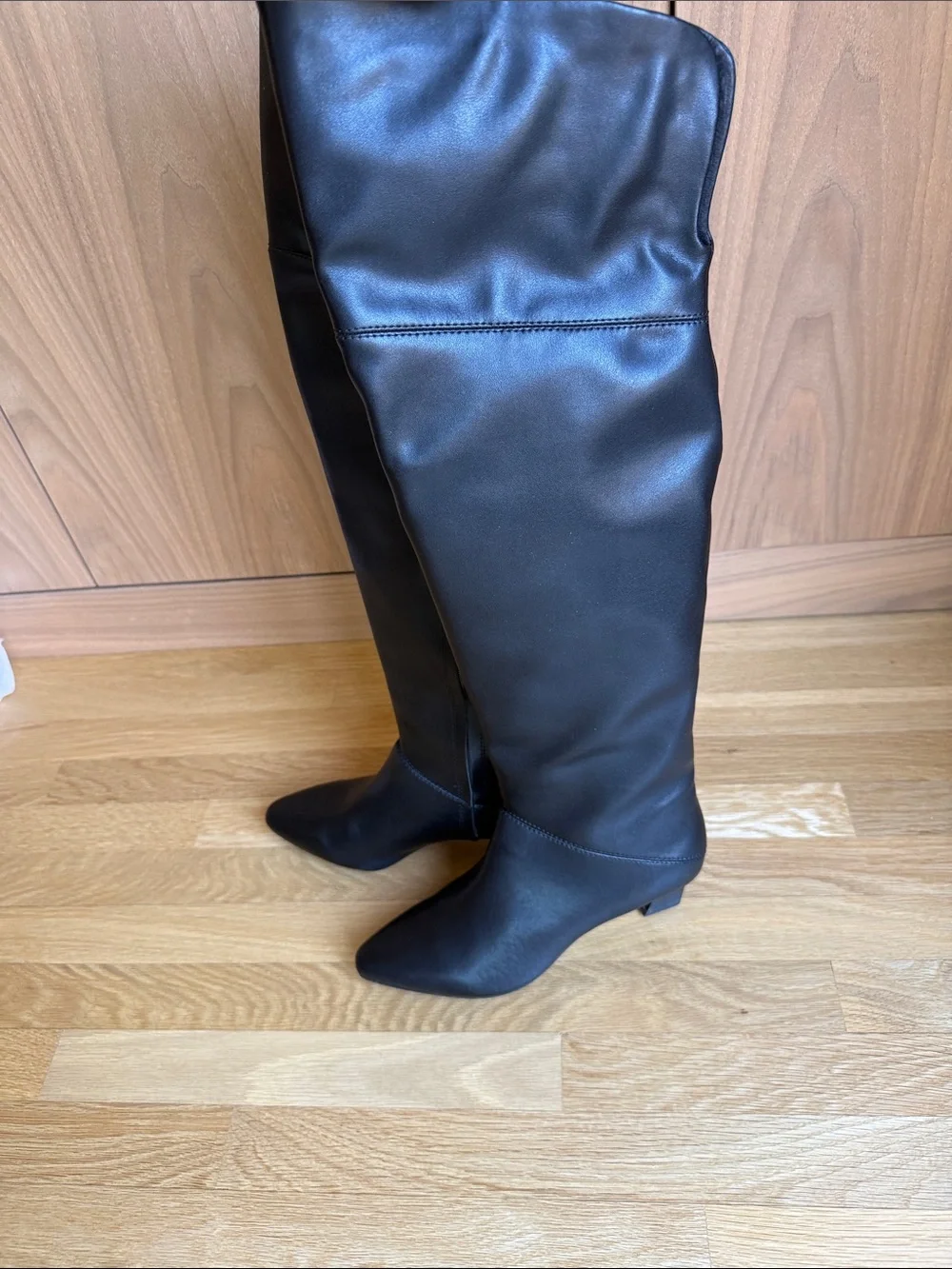 INTENTIONALLY BLANK Black Over-the-Knee Pointed Toe Boots